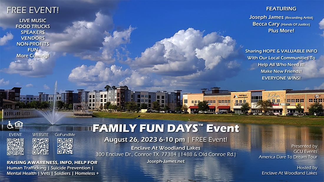 Family Fun Days Event | Conroe, Texas | Joseph James | August 26, 2023 | GCU Events | America Dare To Dream Tour | Enclave At Woodland Lakes